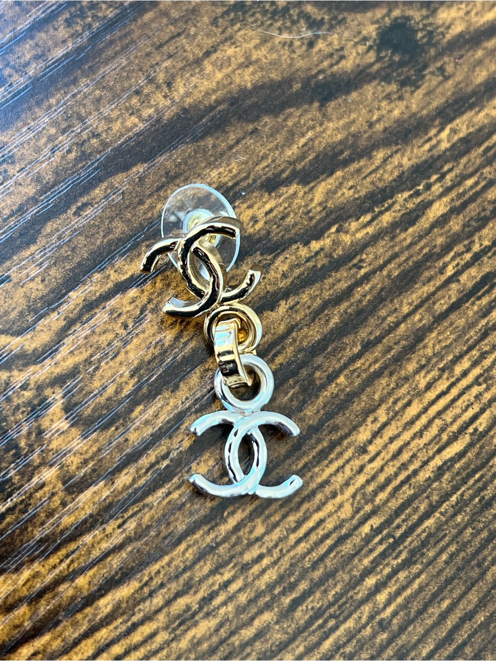 CHANEL Two-Tone Gold & Silver Double CC Drop Earrings - Picture 2 of 3